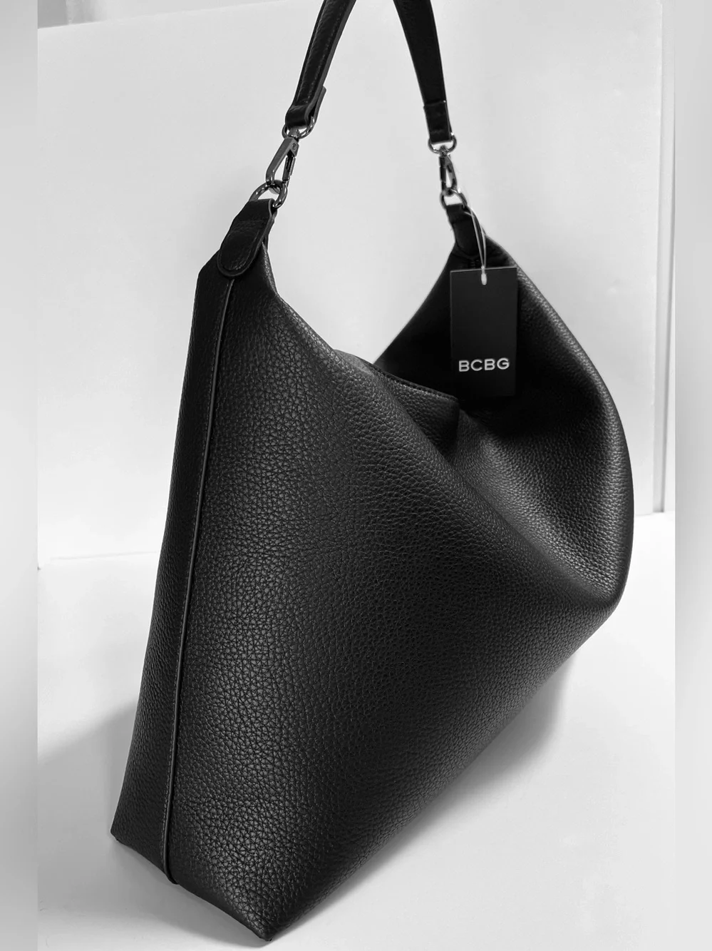 BCBG Black & Gunmetal Large Hobo Bag NWT